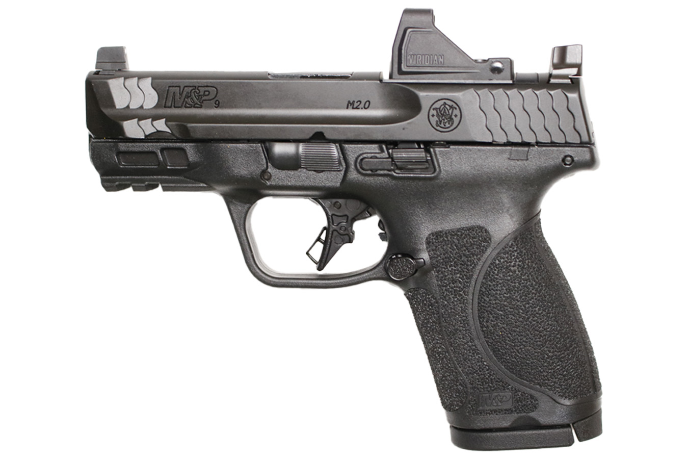 SMITH AND WESSON M&P9 M2.0 Compact Optic Ready 9mm Package with Viridian RFX-11 Green Dot, Five Mags and Savior Bag